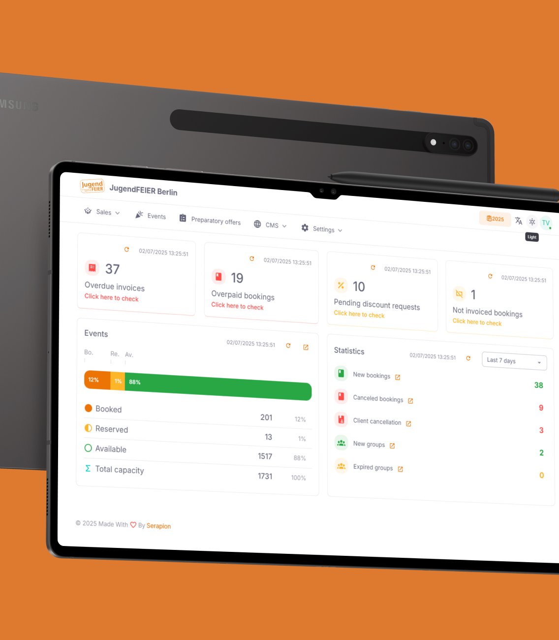 HVD application showing dashboard